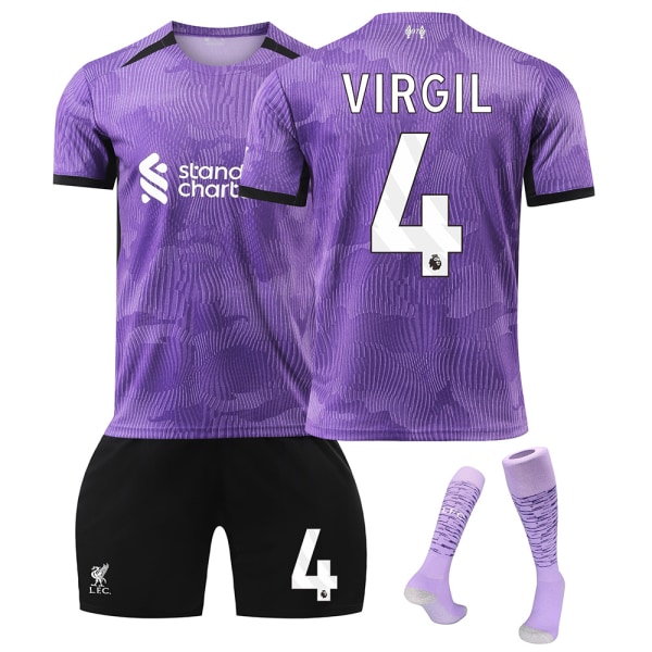 Liverpool 2023-2024 2. udebanesæt til børn med sokker - nr. 4 VIRGIL #XL No.4 VIRGIL #XL