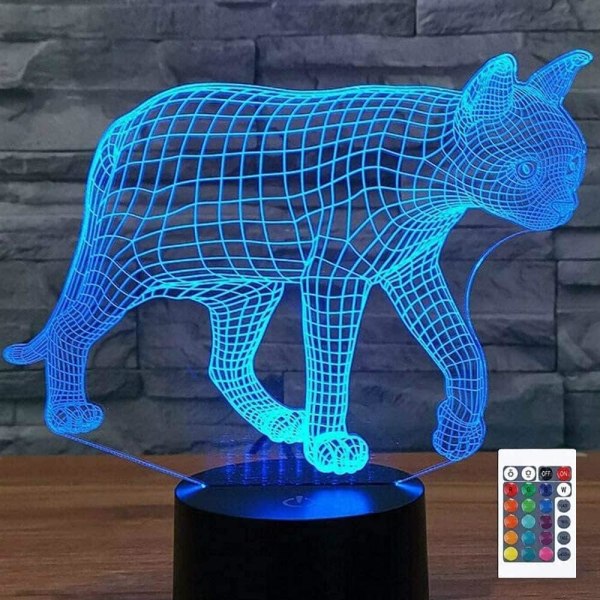 WJ 3D Cat Fjärrkontroll 16 Färg Nattlampor Illusion Akryl LED Bordslampa Sänglampa Barn Sovrum Skrivbord Inredning Födelsedagspresenter Leksak för barn