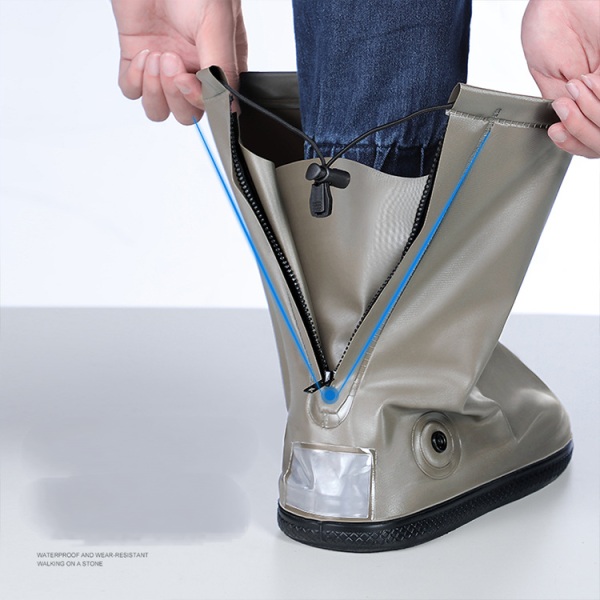 PVC-återanvändbara vattentäta skoöverdrag, tvättbara regnskoskydd med dragkedja för män kvinnor-svart（M)