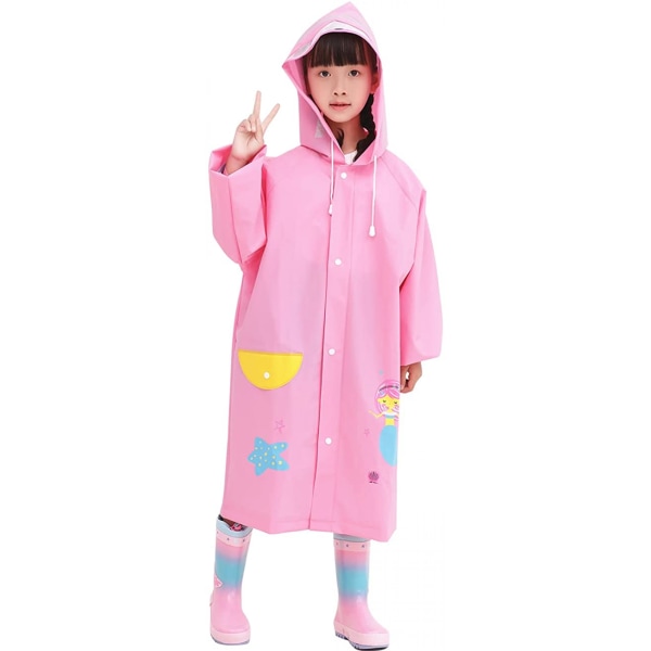 Barnregnrock Barnponcho Barnregnjacka Barnregndräkt Lätt Regnkläder Reflekterande Återanvändbar med Huva, Sjöjungfru, 3XL