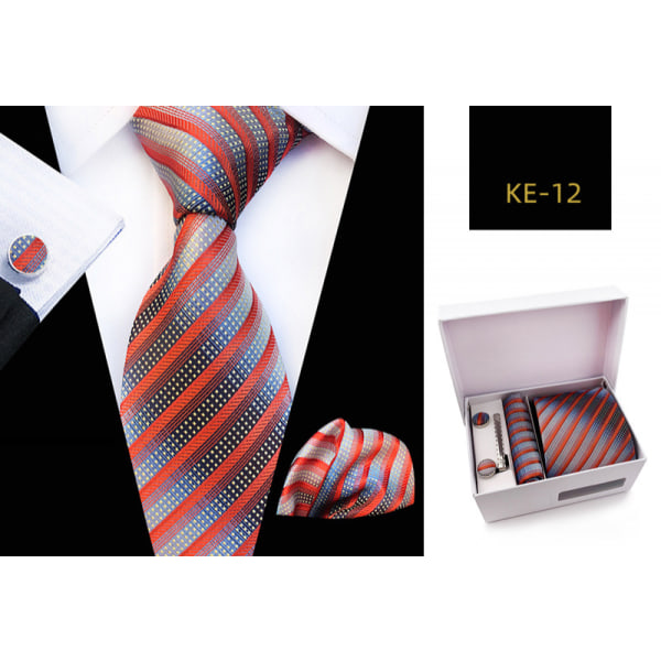 Men’s Gift Tie Set Silky Necktie Pocket Squares Tie Clips Cufflinks For Men, KE—12