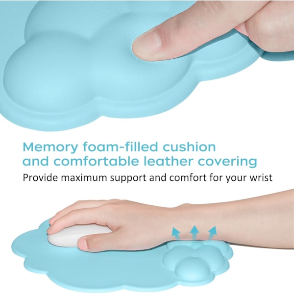 Musemåtte med håndledsstøtte og læderoverflade, Cloud håndledsstøtte musemåtte med memory foam, skridsikker PU-base musemåtte til hjemmet og kontoret