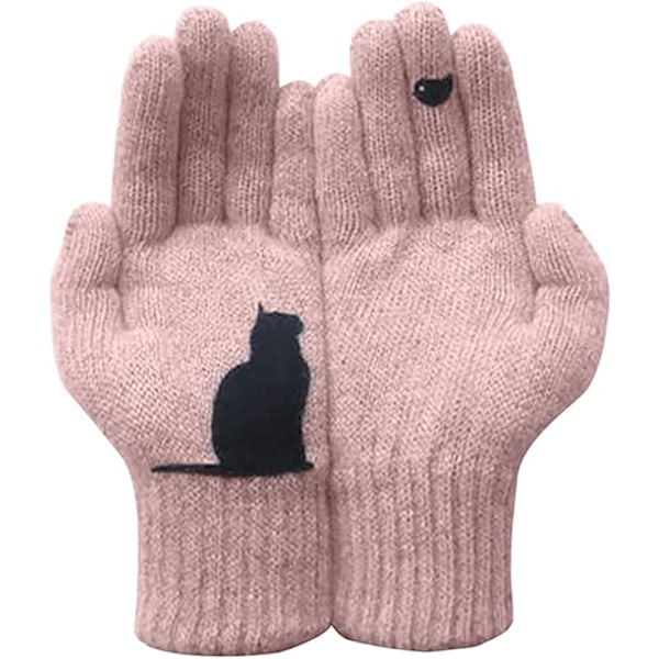 Vinterhandskar i bomull för katt, varma ullvantar, tecknad katt, söta stickade handskar, varma stickade termiska handskar, tjocka plyschhandskar