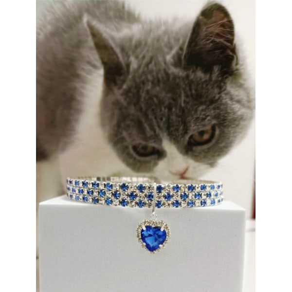 Halskjede for kjæledyr med diamanter, justerbart elastisk hjerteanheng med krystalldiamanter, bryllupshalskjede for katt, hund, lite kjæledyr, smykke (M)