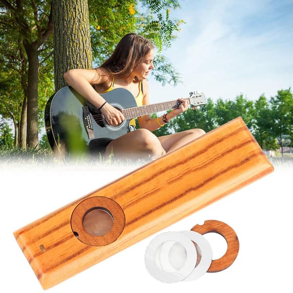 Trä Kazoo Musikinstrument Ukulele Gitarr Partner Munspel med Metallåda