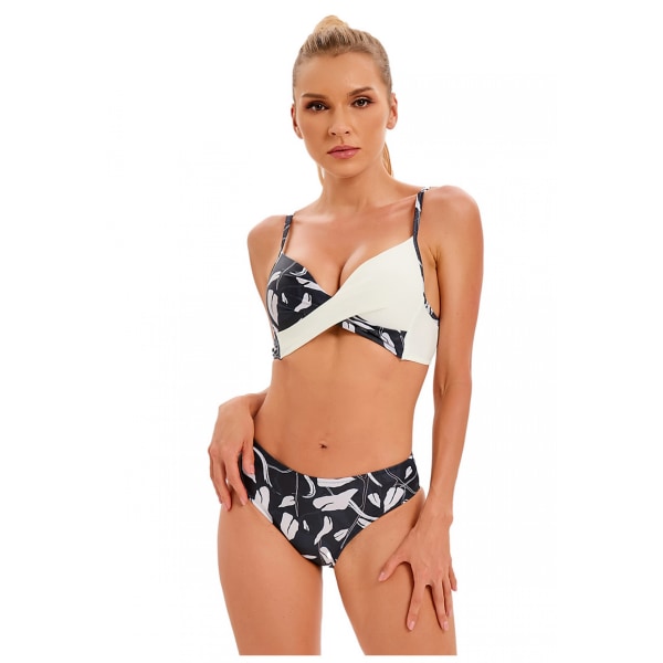 Bikinibaddräkt för damer med print med snörning V-ringad baddräkt i två delar, vit, M