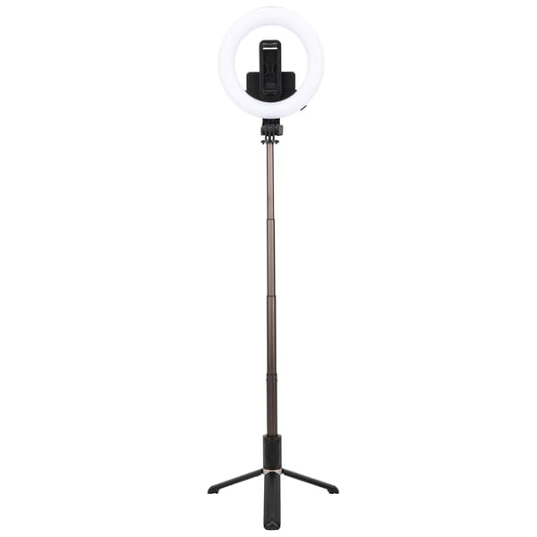 Trådløs Bluetooth Selfie Ring Fyldlys Mini Udtrækkelig Selfie Stick Stativ Sort