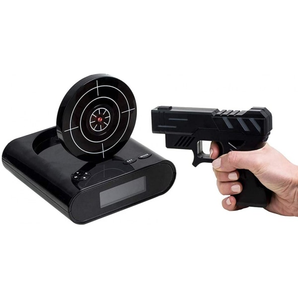 Target Wake UP väckarklocka, kreativ pistolskjutningslarm personlig 12 timmars digital display för tunga sovare, nyhetsgåva för pojkar flickor (svart