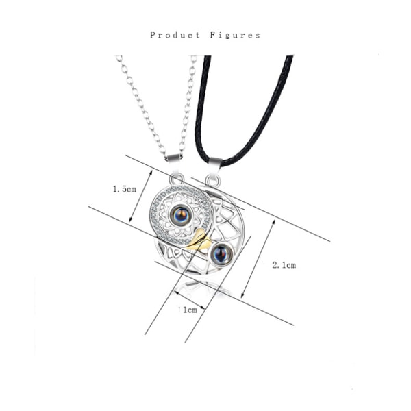 AVEKI Parhalskjede for par Sol og måne projeksjonshalskjede I Love You Halskjede 100 språk Magnet Matchende halskjede for ham og henne, Sol Måne+Sølv