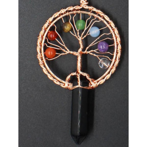 Trädets Liv Hänge Trädets Liv Bergkristall Hänge Halsband Chakra Ädelsten Koppartråd Wrap Hänge（Obsidian）