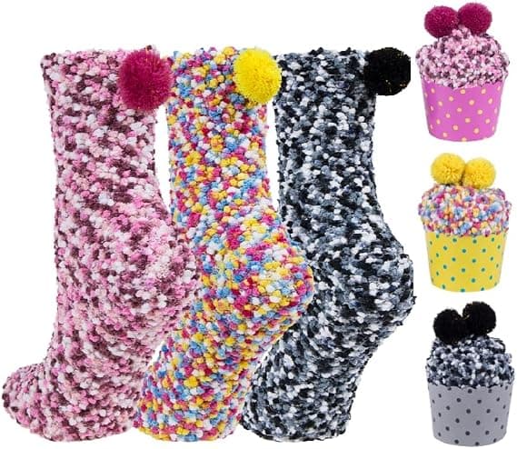 3 Par DIY Gave-Strømper til Kvinder Pige Fuzzy Fluffy Strømper Vinter Slipper Strømper Med Gaveæsker Cupcake