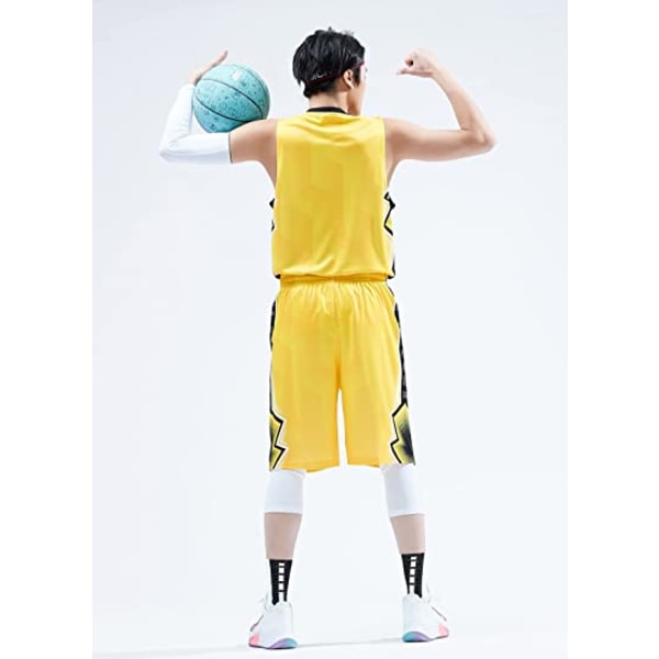 Baskettröjor och shorts för herrar Laguniformer med fickor Träningsoverallsuniformer gul—4XL