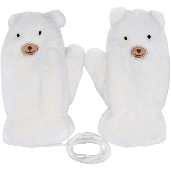 Barn Pojkar Flickor Varma vintervantar med snöre Mjuk fluffig fuskpäls Isbjörnsfleecefodrade handskar