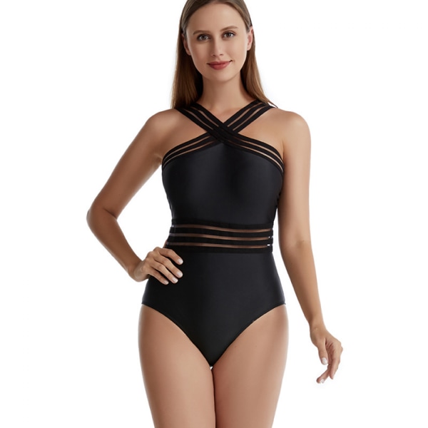Kvinder Crisscross One Piece Badedragt Mave Kontrol Badedragt Front Crossover Badetøj, Sort, M