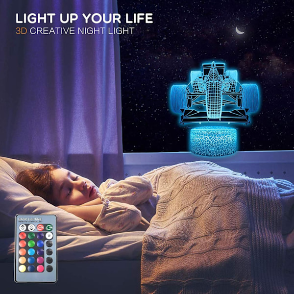 Sports Formula F1 Racebil Roadster 3D Illusion Lampe Dekoration Natlampe, Akryl, med 16 Farver, Soveværelses Dekorationer Legetøj Gaver til