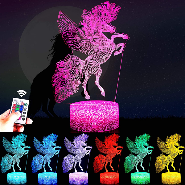 Unicorn presenter för flickor Leksaker 16 färger 3D Illusion Bordslampa Fjärrkontroll Nattljus för barn Sömn Ålder 2 3 4 5 6 7 8-12 Födelsedag Sovrum