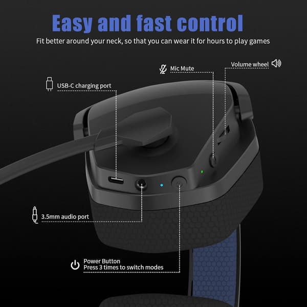 G06 Dubbla trådlösa spelheadset med mikrofon för PS5, PS4, PC, mobil, Switch: 2,4 GHz trådlöst + Bluetooth - 100 timmars batteri - 50