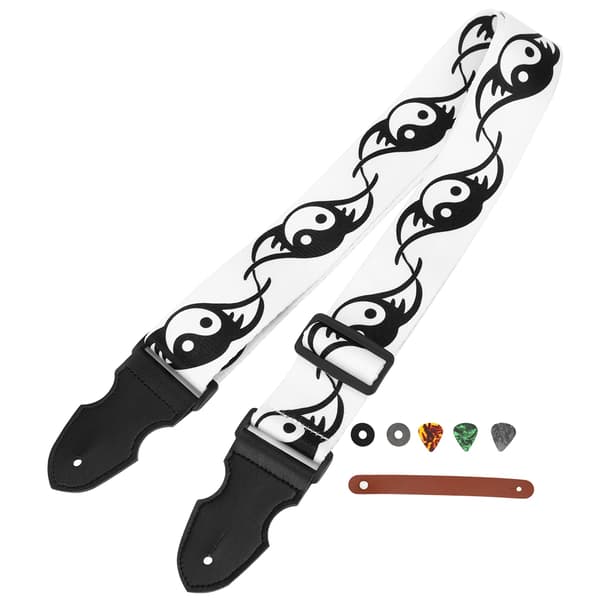Gitarrrem med 3 plektrum i celluloid, 2 halkfria dynor och 1 gitarrhuvudband (Tai Chi)