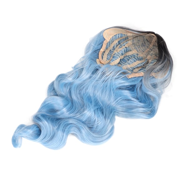 Gradient Blå Peruk Värmebeständig Mittendel Lång Vågig Lockig Peruk Syntetisk Peruk för Dagligt Liv Cosplay Halloween