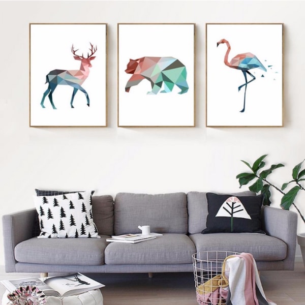 Wekity Geometry Module Animals Wall Art Canvas Print Poster, Simple Abstract Art Painting Decor for Home Living Room Bedroom Office and Children's ro