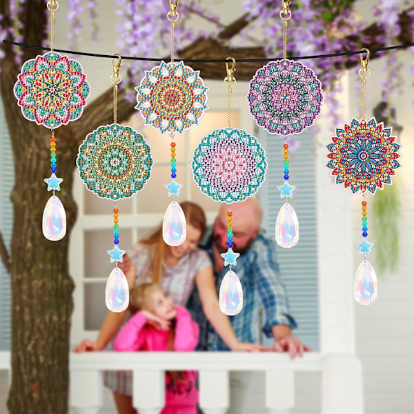 6 st Diamantmålningar Solfångare, 3D Mandala Blommor Diamantmålningar Vindspel, Diamantkonstset Hängande Dekorationer för Vuxna