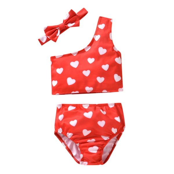 AVEKI Kids Baby Girls 3st Love One Shoulder Vest Trosor Bowknot Bikini Set Baddräkt Baddräkt, Storlek:140, Röd