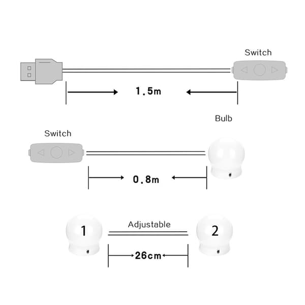 10 kpl LED-meikkipöydän peilivalokit, himmennettävällä lamppulla