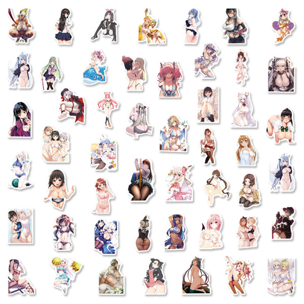 50 stk. Anime Sexede Bunny Girl Voksenklistermærker, Vandtætte Søde Pigeklistermærker til Bærbar, Telefonetui, iPad, High Definition-klistermærker