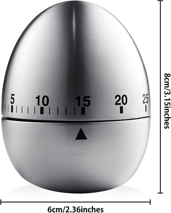 60-minutters mekanisk timer i rustfritt stål, eggformet, roterende nedtelling, kjøkkendings for matlaging, baking, arbeid, studier og daglig bruk sliver