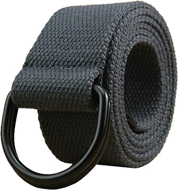 Lerretsbelte for menn og kvinner med svart D-ring 3,81 cm bred ekstra lang solid, grå