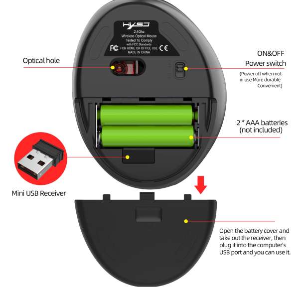 2,4 GHz langaton hiiri, 3 DPI-tasoa säädettävissä, ergonominen pystysuora toimistoh hiiri, mukava ote, sopii kannettavan tietokoneen lisävarusteeksi