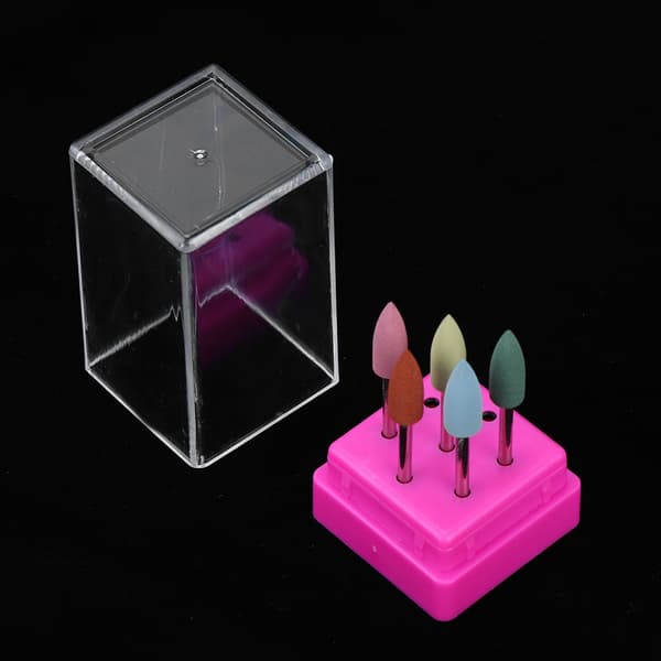 7 hullers neglekunstborr slipehode bitsholder beholder displayetui oppbevaringsboks (rosa)