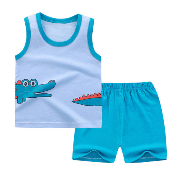 AVEKI Pojkars Småbarns Bomull Ärmlös T-shirt och Shorts Set Sommar Outfit --- Blå D（Storlek 120）