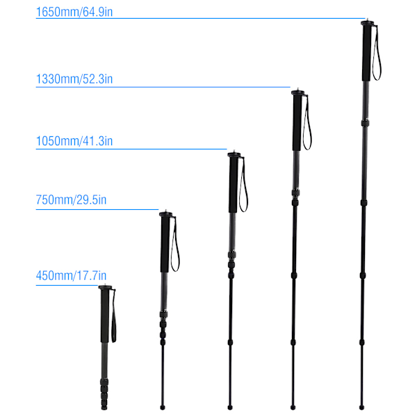 C-333+M-1 Kolfiber Bärbar Utomhus Teleskopisk Monopod Stativ Bergsklättring Käpp för DSLR-kamera