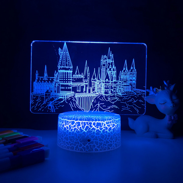 Qinwei Magic Academy Harry Potter Natlampe 3D LED Illusion Lampe til Børns Soveværelse Dekorativ Lampe -- Mønster O（Sort Sæde）