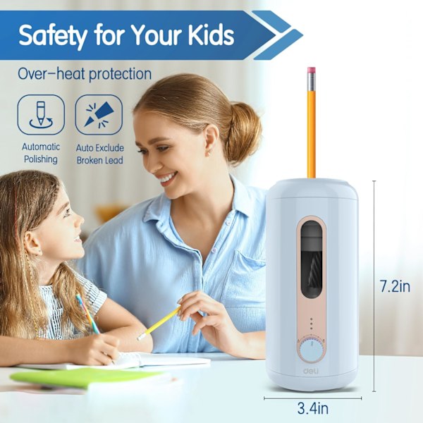 Elektrisk pennvässare, helautomatisk pennvässare, automatisk in & ut, uppladdningsbar handsfree-pennvässare för 6,9-12 mm, H blue