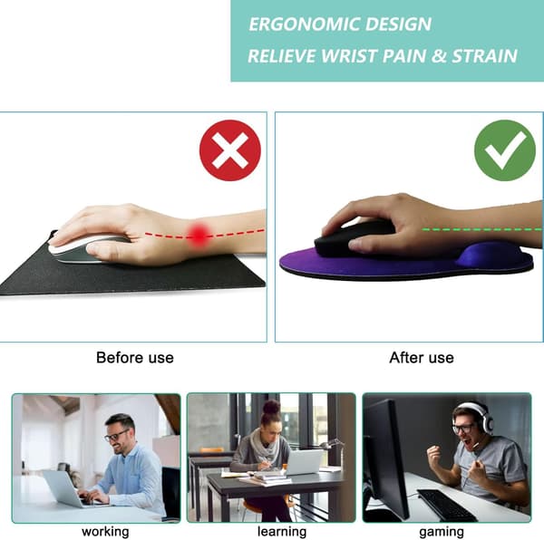 Musemåtte med håndledsstøtte, ergonomisk musemåtte med memory foam håndledsstøttepude, skridsikker gummibase Gaming musemåtte til hjemmet
