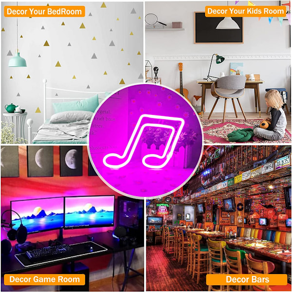 Musiknot Neon Skyltar LED Neonljus USB eller Batteridriven LED Neonljus Skyltar Tik Tok LED Nattljus för Sovrum(Rosa)