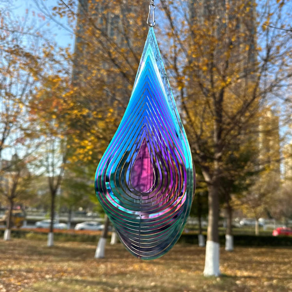 Vindmølle Udendørs Metal 3D Vindmølle Hængende Havehave Dekoration Gaver Rustfrit Stål Vanddråbeformet Vindmøller med 360° Rot Water Drop