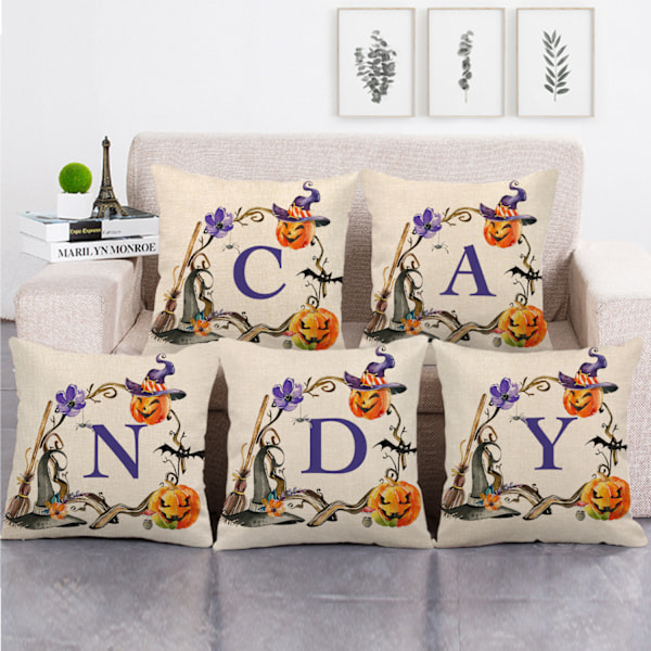 Kasta kuddfodral engelskt alfabet Halloween  tryck linnekuddfodral för sovrum vardagsrum soffa stolskuddfodral  gåva（bokstav  N）