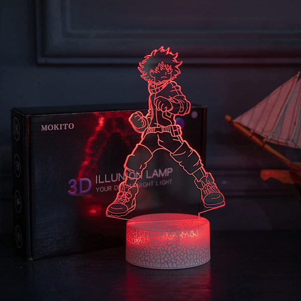 3D nattlys for gutter og jenter Deku Midoriya Izuku Farget med fjernkontroll Direkte LED-lampe LED nattlys for barn 16 farger Re