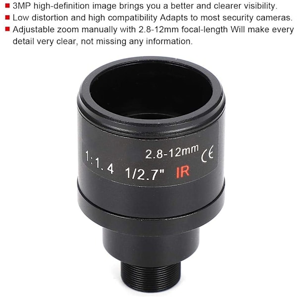 2 stk. 2,8-12 mm CCTV-kameralinse, 1/2,7 3MP 2,8-12 mm M12 HD manuel zoom M12-montering CCTV-kortlinse til sikkerhedskamera
