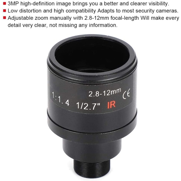 2st 2,8-12 mm CCTV-kameraobjektiv, 1/2,7 3MP 2,8-12 mm M12 HD manuell zoom M12-fäste CCTV-kortobjektiv för säkerhetskamera