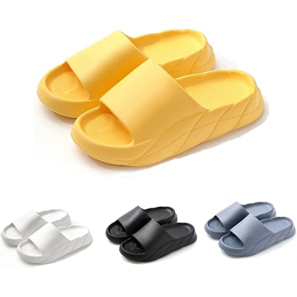 Kuddslippers för kvinnor och män Molnslippers halkfria snabbtorkande badrum duschslippers, öppna tår mjuka tjocka tofflor (gul)