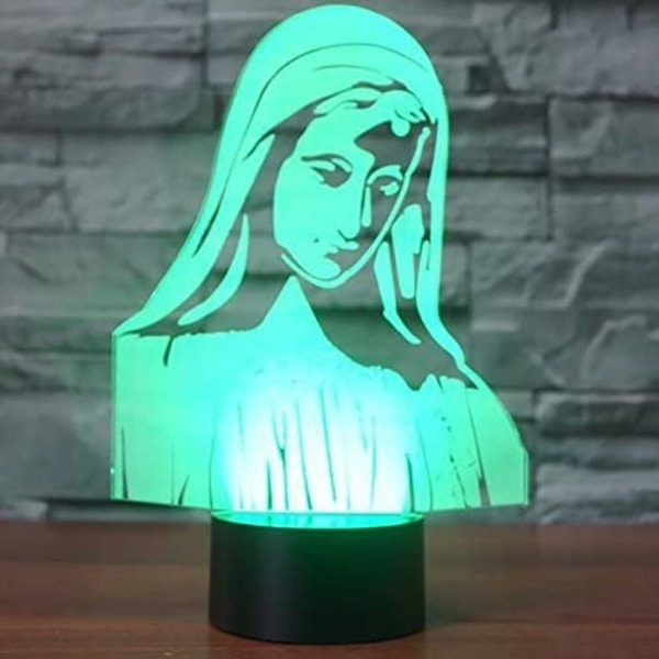 3D Jomfru Maria nattlys med 7 fargeendrende LED-bordlampe i akryl med flat ABS-base, USB-lader, hjemmedekorasjon, leketøy, bursdag, jul
