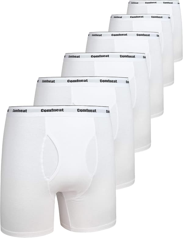 Herre 6-pakning Boxer Briefs Bløde Åndbare Undertøj S-XXL Open Fly Latte All White Pack-6