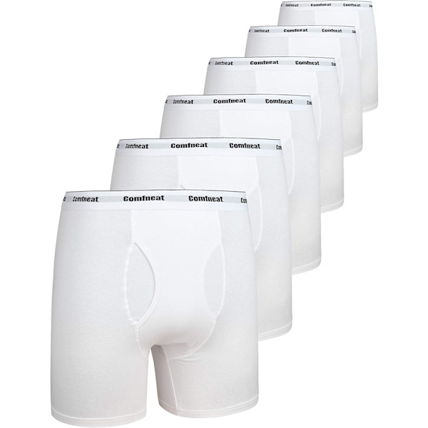 Mäns 6-pack boxershorts mjuka andningsbara underkläder S-XXL Open Fly Latte All White Pack-6