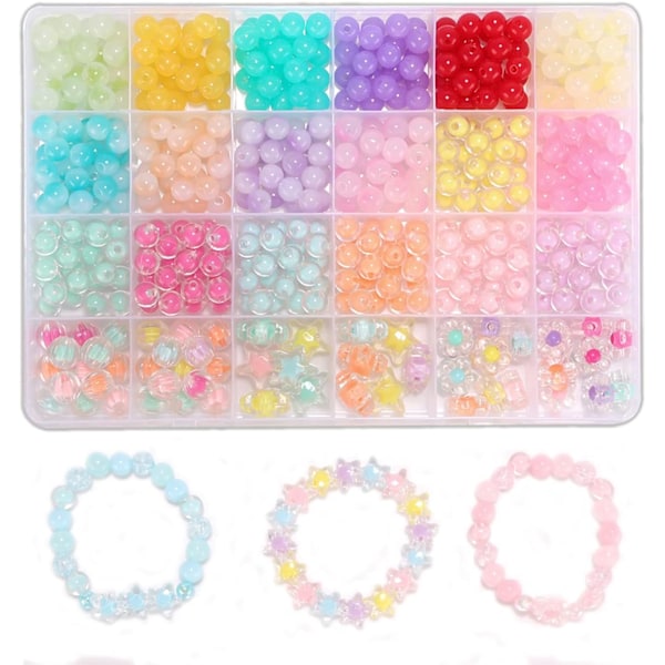 Transparent Color Glass Beads Bracelet Making Kit, Girls' Lovely Cute Bracelet Necklace Jewelry Making Kit, DIY Acrylic Gradient Bub