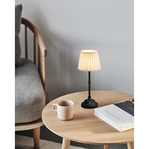 Bærbare Trådløs Bordlampe, Skrivebordslampe med Stofskærm, 5000mAh Genopladeligt Batteridrevet Belysning, Dæmpbart Lys til Spisestue black