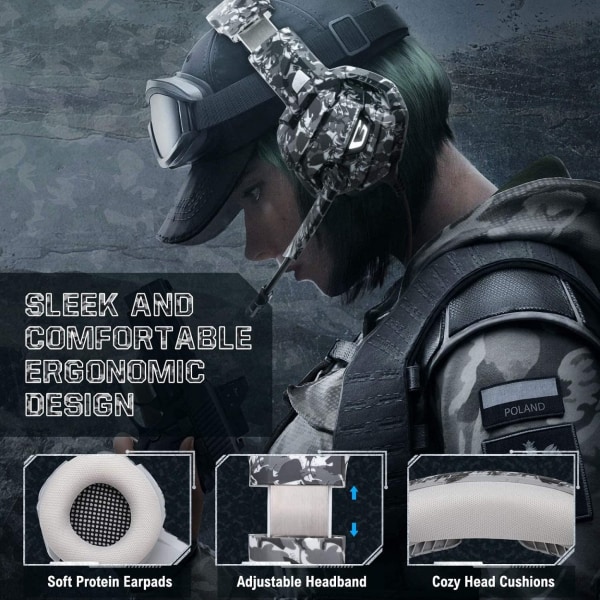 Gaming Headset med 360° justerbar støydempende mikrofon, LED-lys og over-ear minneskum ørekopper for PC, bærbar PC, nettbrett, iPad, datamaskin